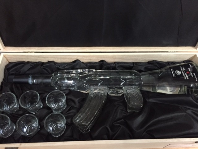 Russian Vodka AK47 in Wooden Box